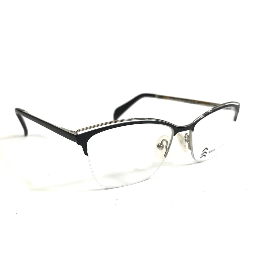 Adin Thomas Eyeglasses Frames AT-426 C1 Black Silver Cat Eye Half Rim 52-16-135